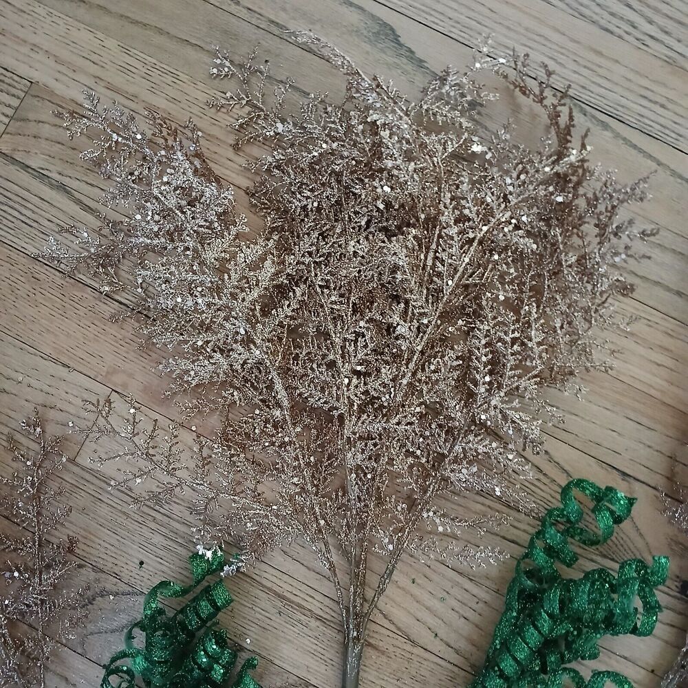 Hobby Lobby Large Christmas Holiday Floral Decor Pine Leaf Gold-Glitter Plastic - Picture 10 of 12
